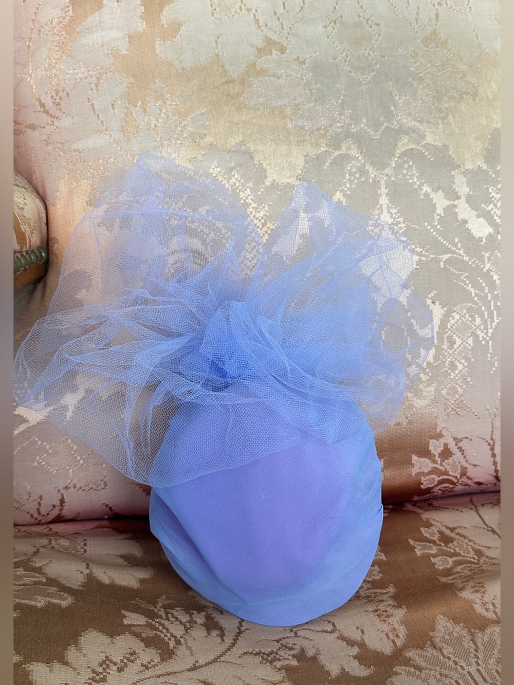 Polo or Church or costume Party fascinator Lilac color Mesh Appliqué tablet hat - Picture 2 of 16